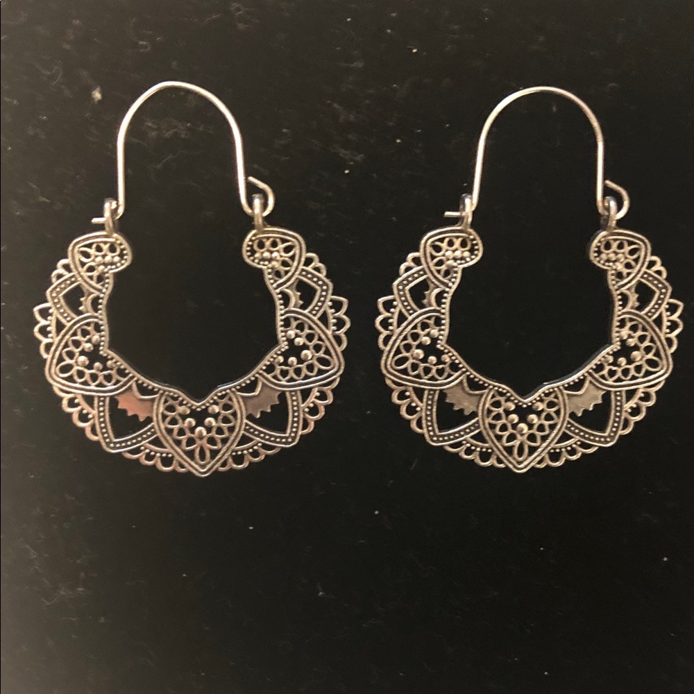 Bohemian Filigree Hoop Earrings - Silver Tone
